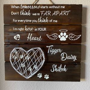 Personalized 10x10 pet memorial plaque.